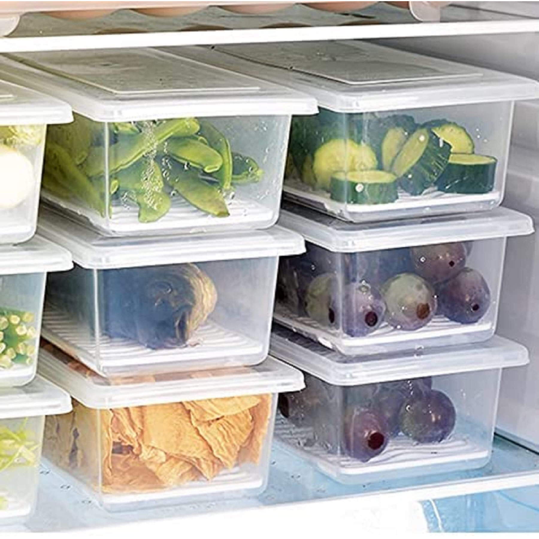 Netiva Fridge Storage Boxes, Fridge Organizer Case With Removable Drain Plate Stackable Fridge Storage Containers, Food Storage Containers For Fish, Meat, Vegetables, Fruits (1500Ml) (Pack Of 2)