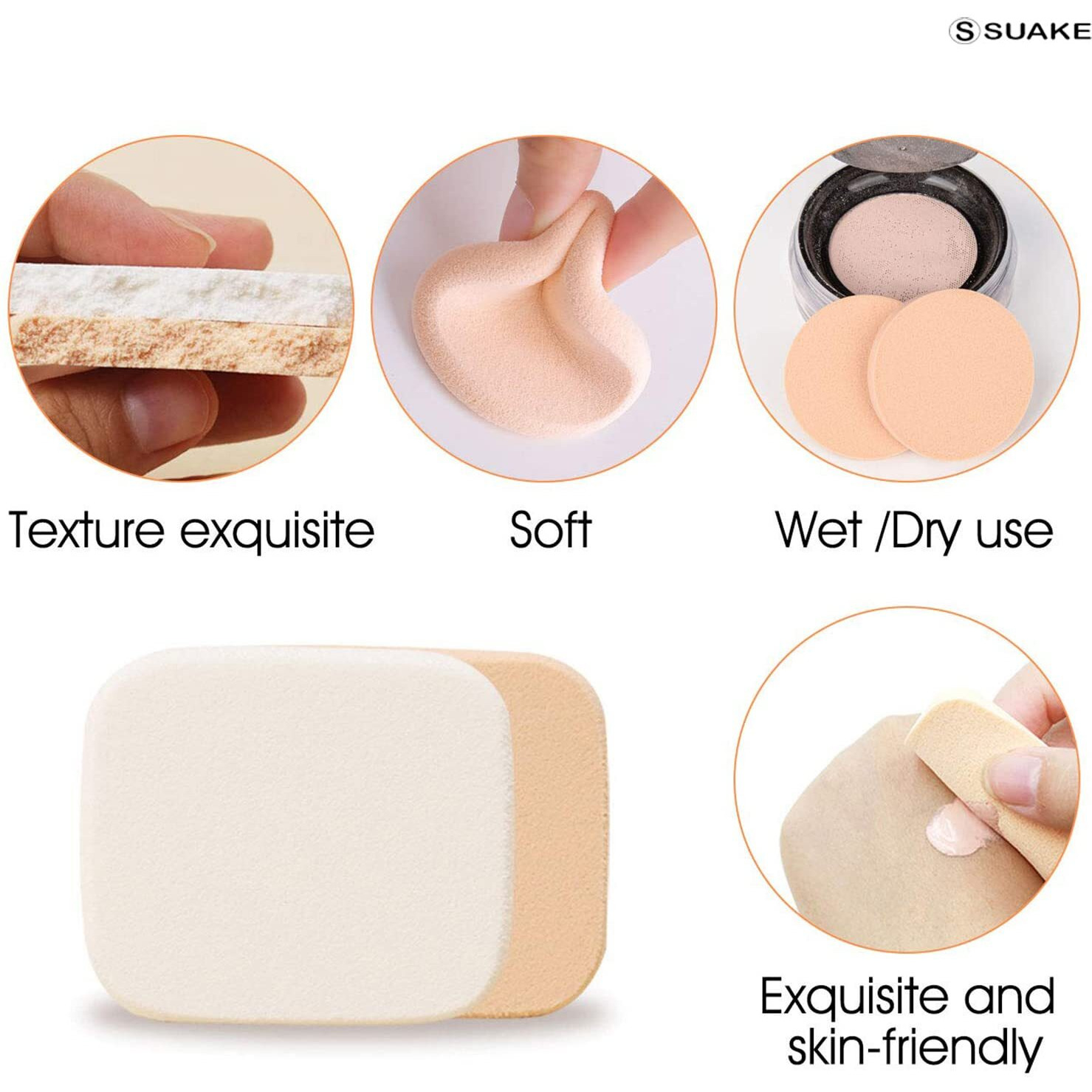 Suake 6-In-1 Professional Beauty Blender Sponge For Face Makeup With Cotton Pad Foundation Beauty Blender, Powder Buff, And Cosmetic Puff Perfect For Women's & Girls Cosmetic Makeup | Beauty Blender Sponge Set Is For All Skin Types - Soft, Latex-Free, Reusable & Washable (Multi-Color)
