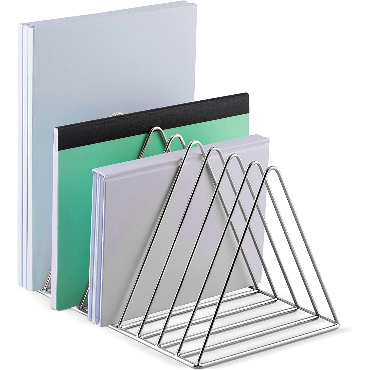 Techsrmaji Triangle Newspaper And Magazine Stand, Newspaper Rack, File Racks, Holder Desktop Iron Book Rack, Shelf Rack For Table Office, File Organizer For Desk (Silver)
