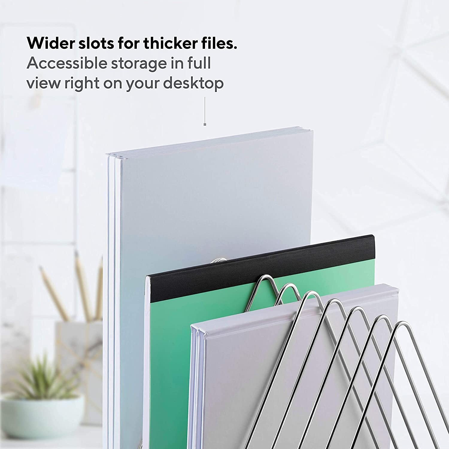 Techsrmaji Triangle Newspaper And Magazine Stand, Newspaper Rack, File Racks, Holder Desktop Iron Book Rack, Shelf Rack For Table Office, File Organizer For Desk (Silver)