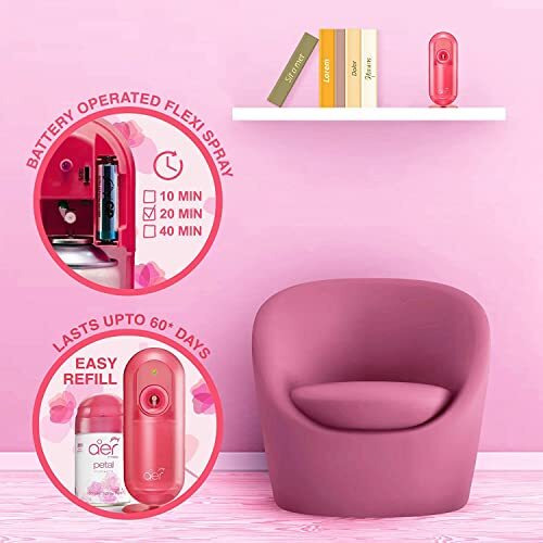 Godrej Aer Matic Refill - Automatic Air Freshener With Flexi Control/Petal Crush Pink (225Ml)