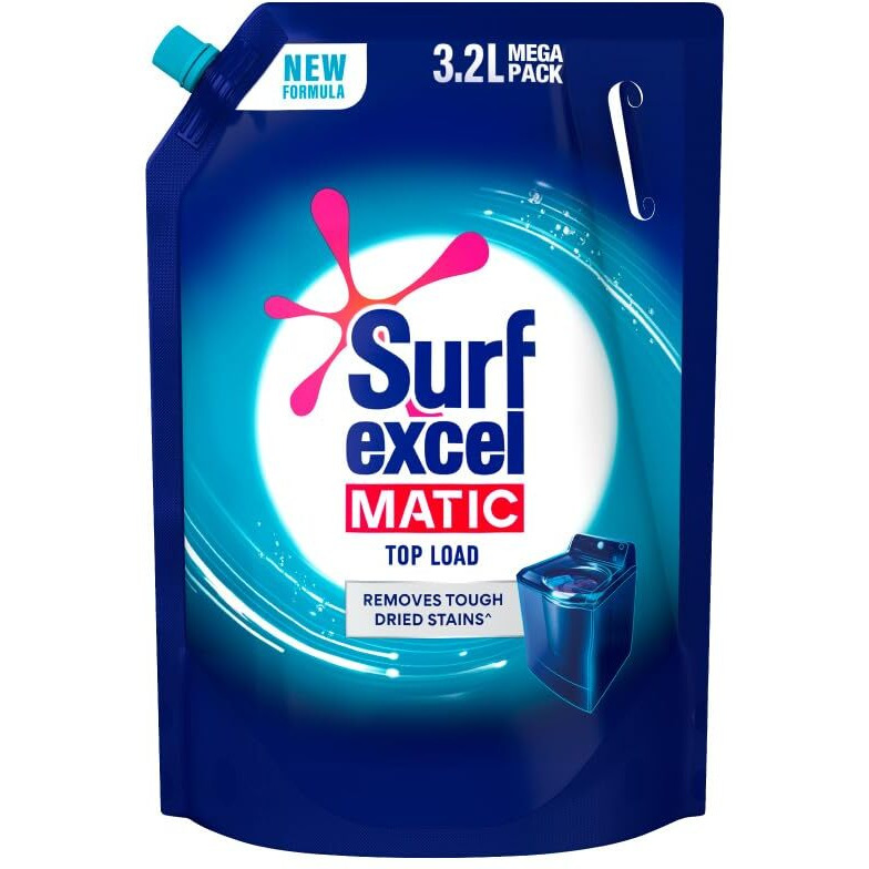 Surf Excel Matic Top Load Liquid Detergent 3.2 L Refill, Designed For Tough Stain Removal On Laundry In Washing Machines - Mega Pack (Package May Differ)