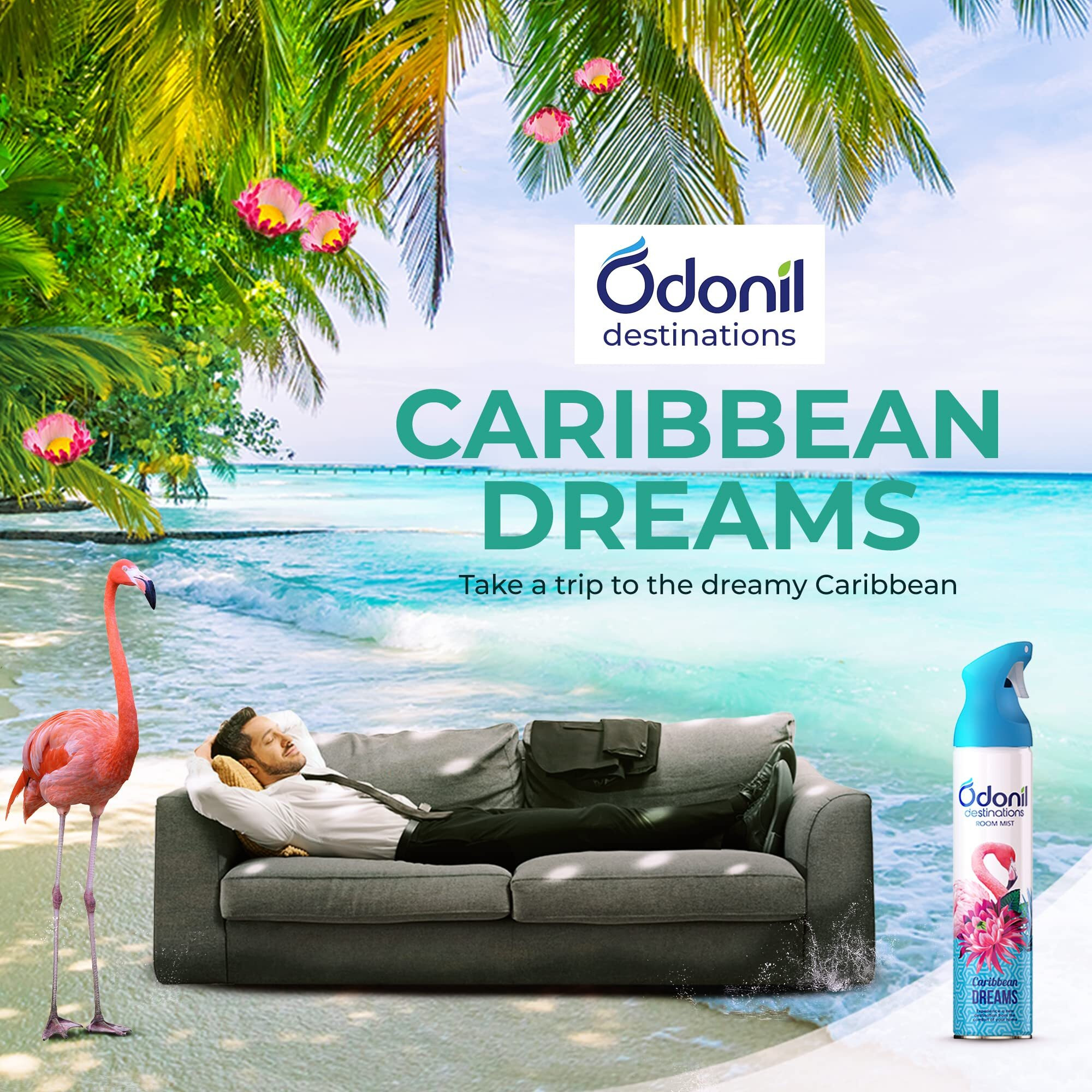Odonil Destinations Room Air Freshener Spray 240Ml - Carribean Dreams | Long Lasting Fragrance Blue