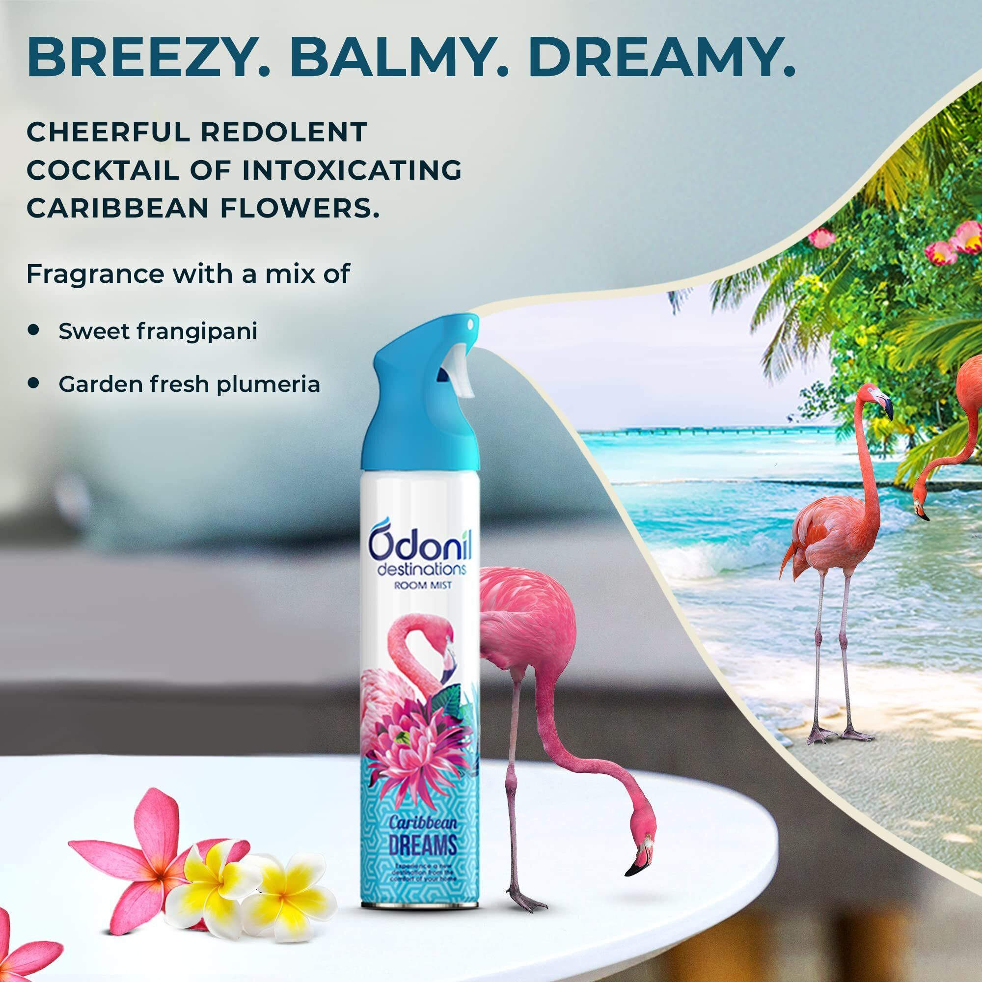 Odonil Destinations Room Air Freshener Spray 240Ml - Carribean Dreams | Long Lasting Fragrance Blue