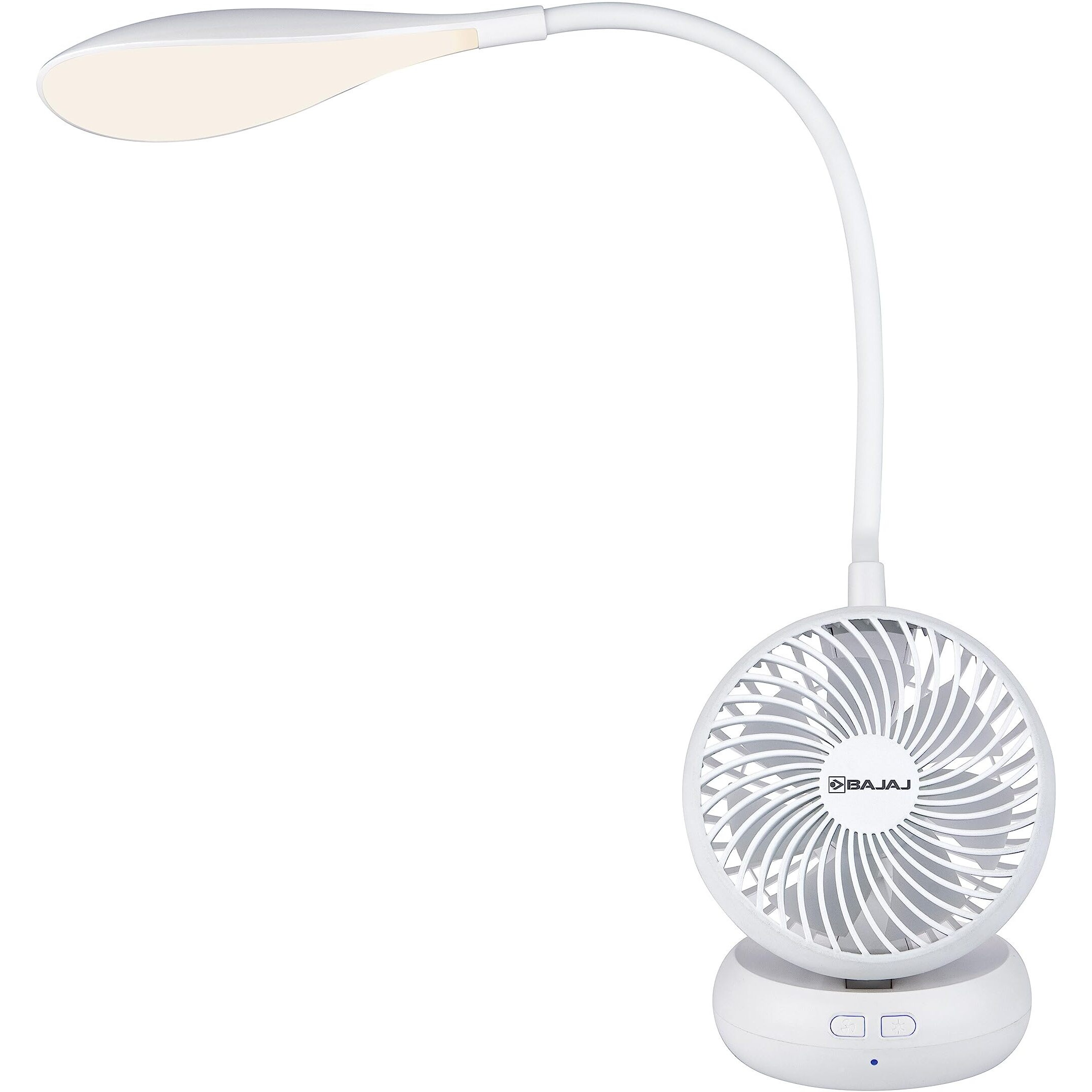 Bajaj Airlight 85 Mm Personal Rechargeable Fan With Task Lighting |8 W Table Fan| 360-Degree Table Lamp| 3-6 Hours* Battery Backup| Silent Operation| Usb Charging Fan| 1-Yr Warranty White