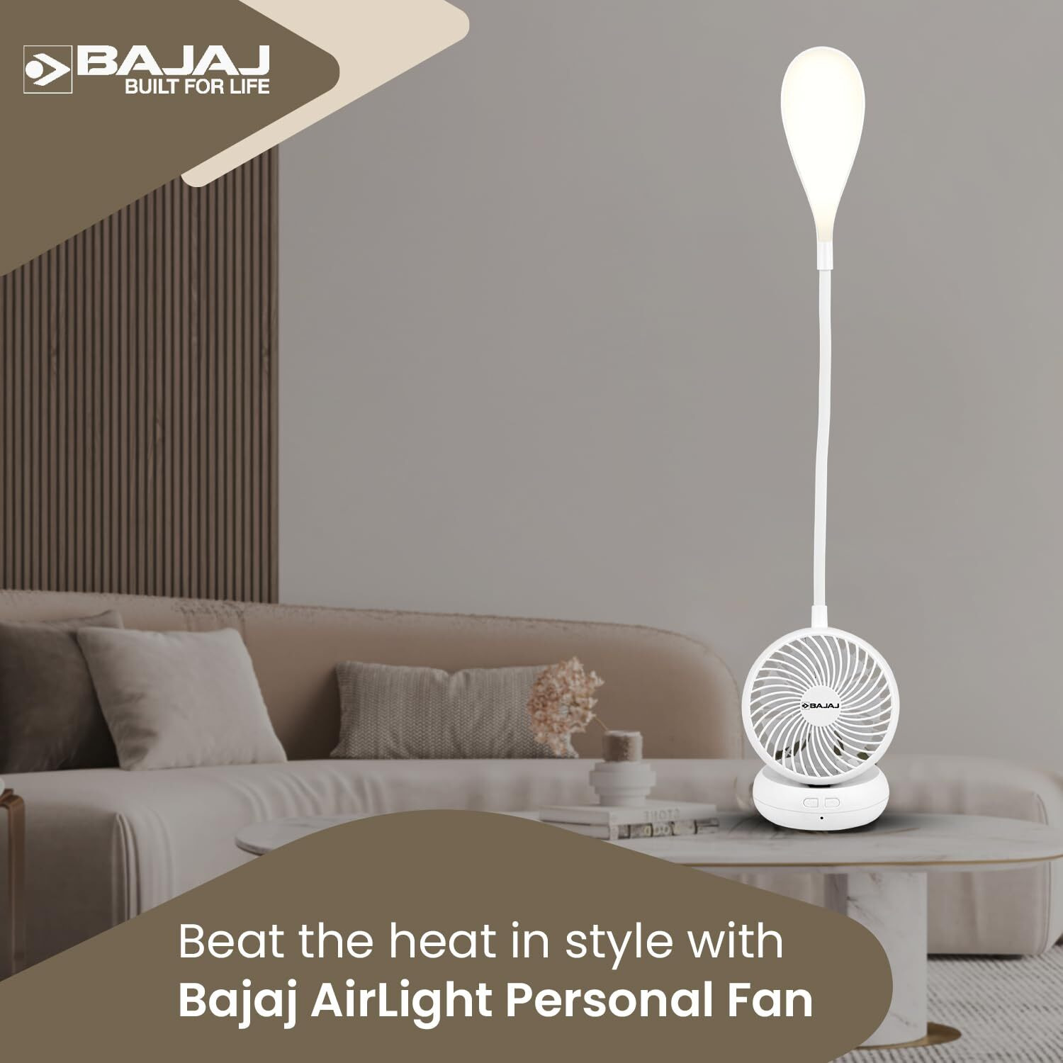Bajaj Airlight 85 Mm Personal Rechargeable Fan With Task Lighting |8 W Table Fan| 360-Degree Table Lamp| 3-6 Hours* Battery Backup| Silent Operation| Usb Charging Fan| 1-Yr Warranty White