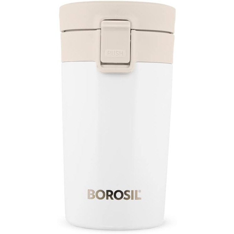 Borosil Coffeemate Insulated Mug, Vacuum Insulated Travel Coffee Mug With Lid, 8 Hours Hot And 14 Hours Cold, 300 Ml, White, Stainless Steel