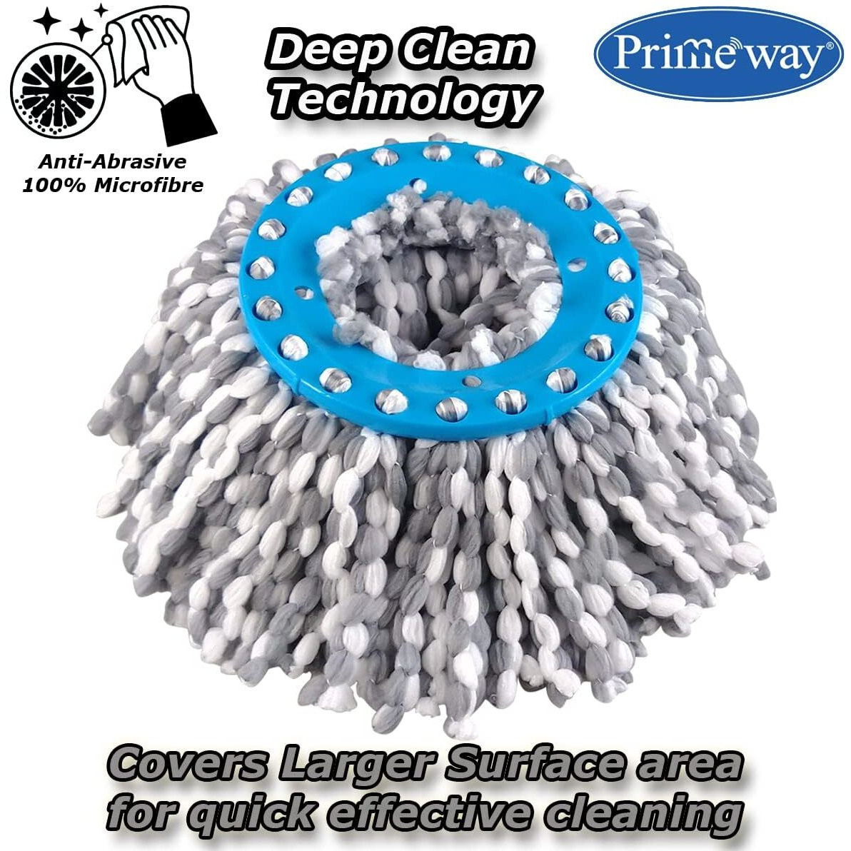 Primeway Polyester Microfiber Spin Mop Replacement Mop Head Refills | 130 Grams Each | Pack Of 3 Pcs | Assorted
