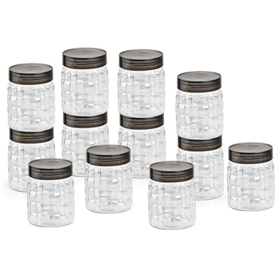 Cello Checkers Pet Plastic Airtight Canister Set | Food Grade And Bpa Free Canisters | Air Tight Seal & Stackable Transparent | 300Ml, Set Of 12