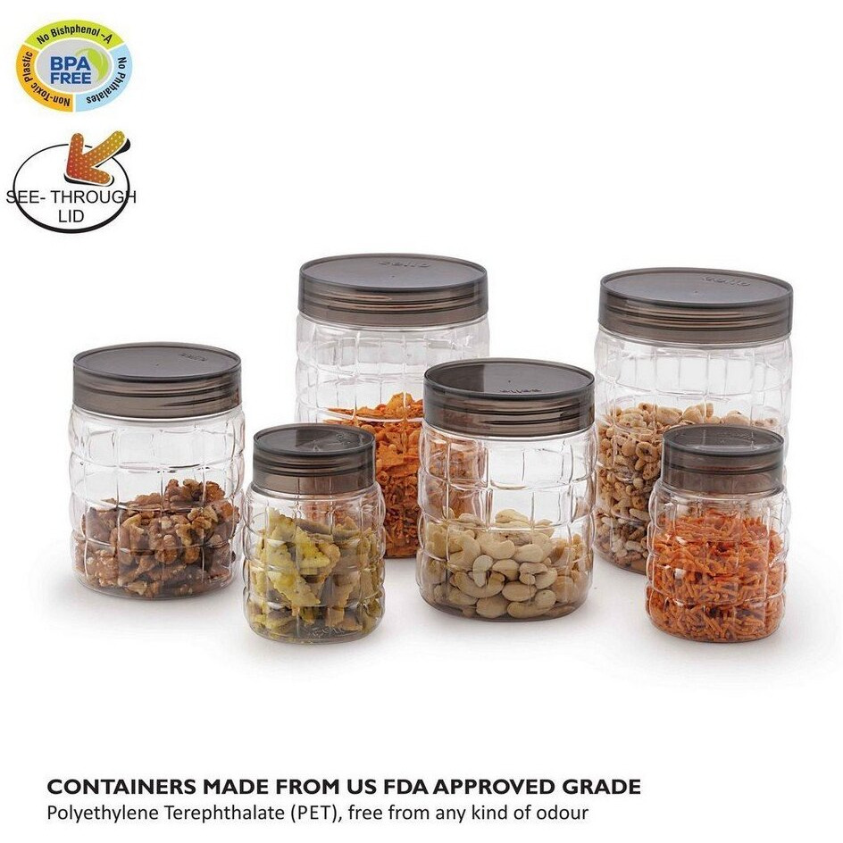Cello Checkers Pet Plastic Airtight Canister Set | Food Grade And Bpa Free Canisters | Air Tight Seal & Stackable Transparent | 300Ml, Set Of 12