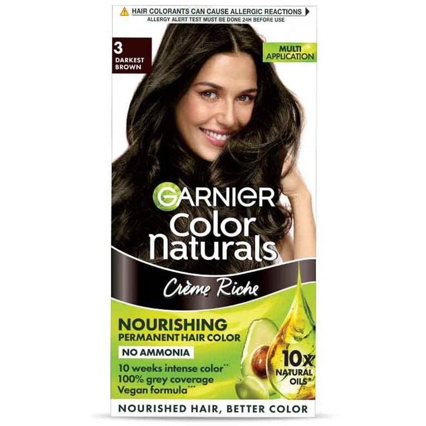 Garnier Color Naturals Crme Hair Color, Shade 3 Darkest Brown, 70Ml + 60G