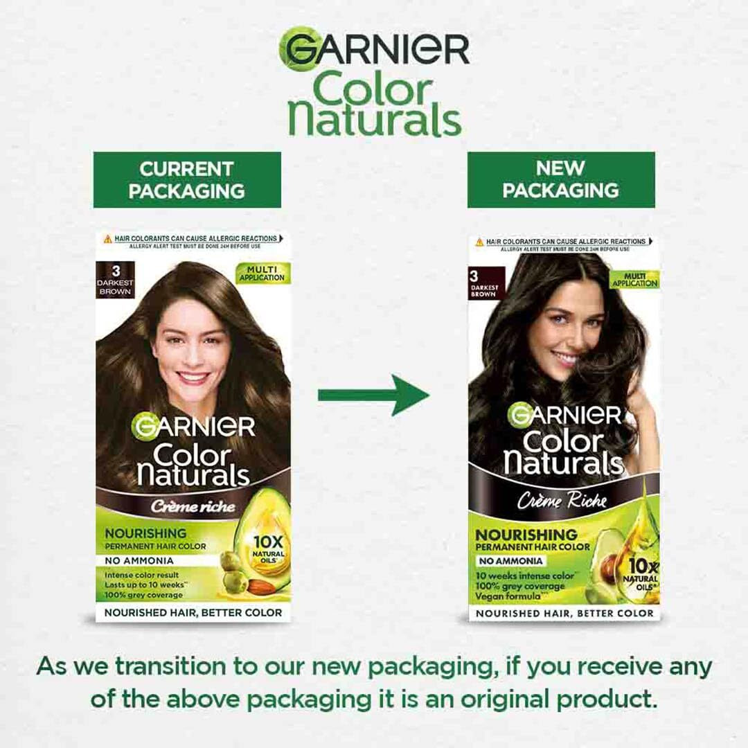 Garnier Color Naturals Crme Hair Color, Shade 3 Darkest Brown, 70Ml + 60G