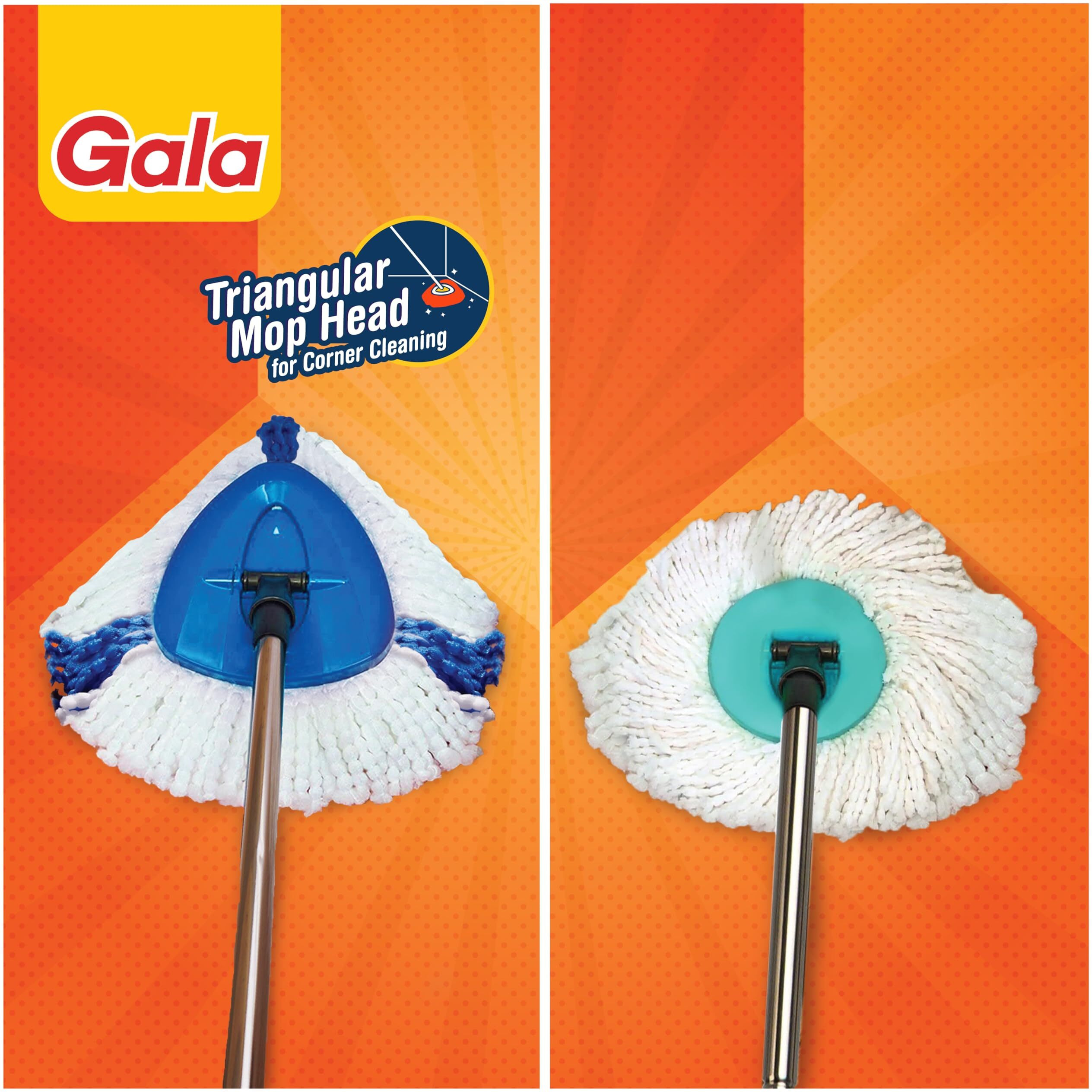 Gala Turbo Triangular Spin Mop Handle With Refill, Durable Replacement Handle With Rubber Grip For Turbo Spin Mop