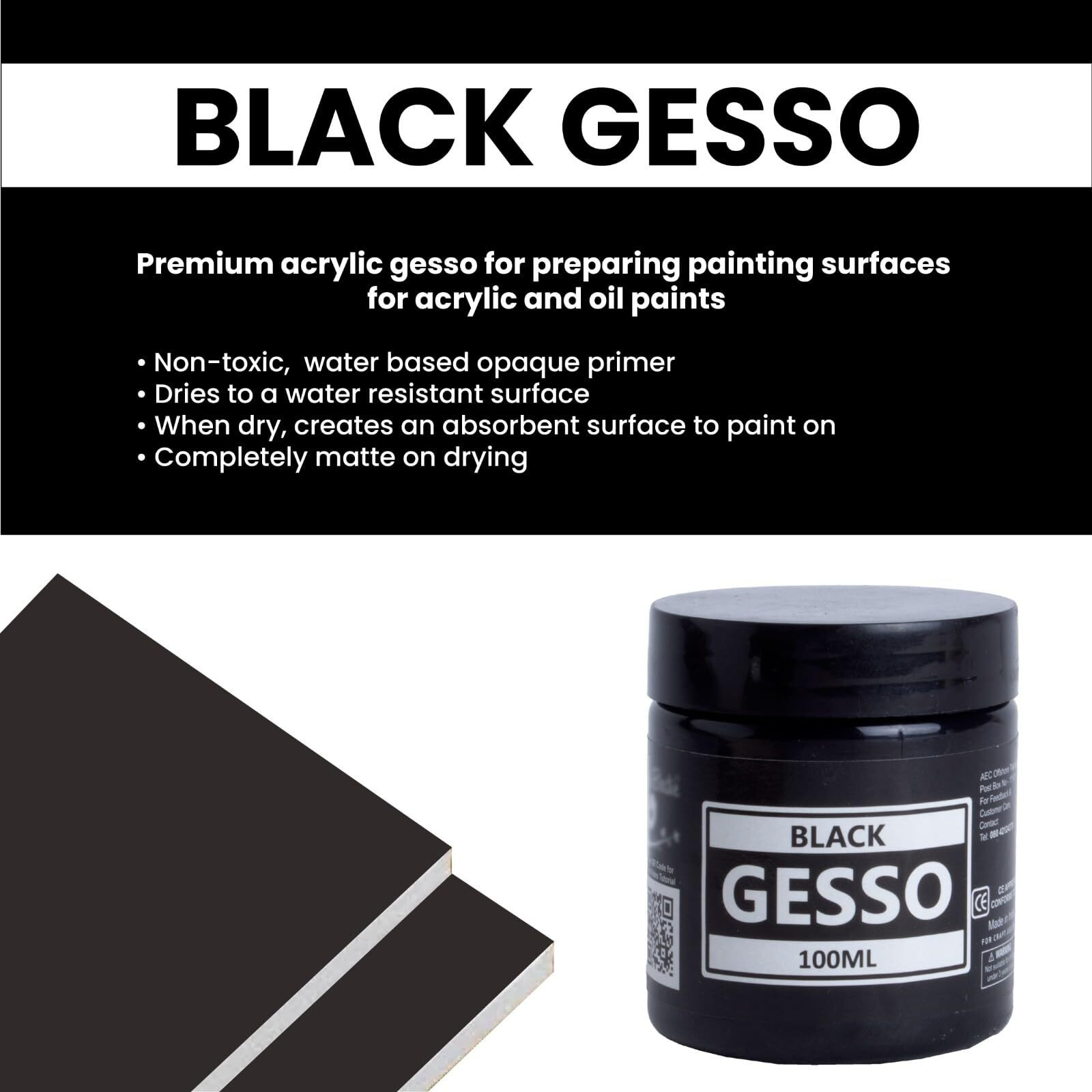 Little Birdie Acrylic Gesso Black 100 Ml | Premium Water-Based Gesso For Acrylic, Oil Paints & Mixed Media - Matte, Water-Resistant Primer For Canvas, Wood, Paper & More