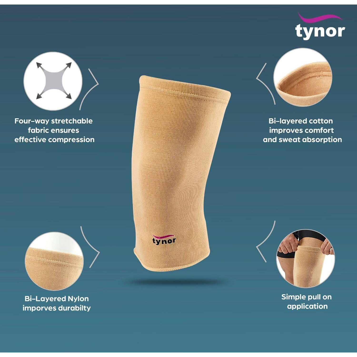 Tynor Knee Cap, Beige, Medium, Pack Of 2