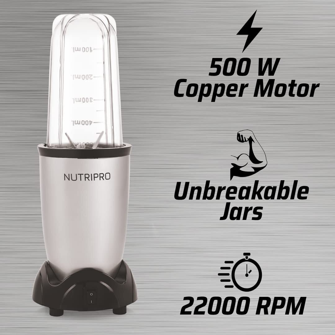 Nutripro Copper Juicer Mixer Grinder - Smoothie Maker - 500 Watts (3 Jars, Silver) - 2 Year Warranty