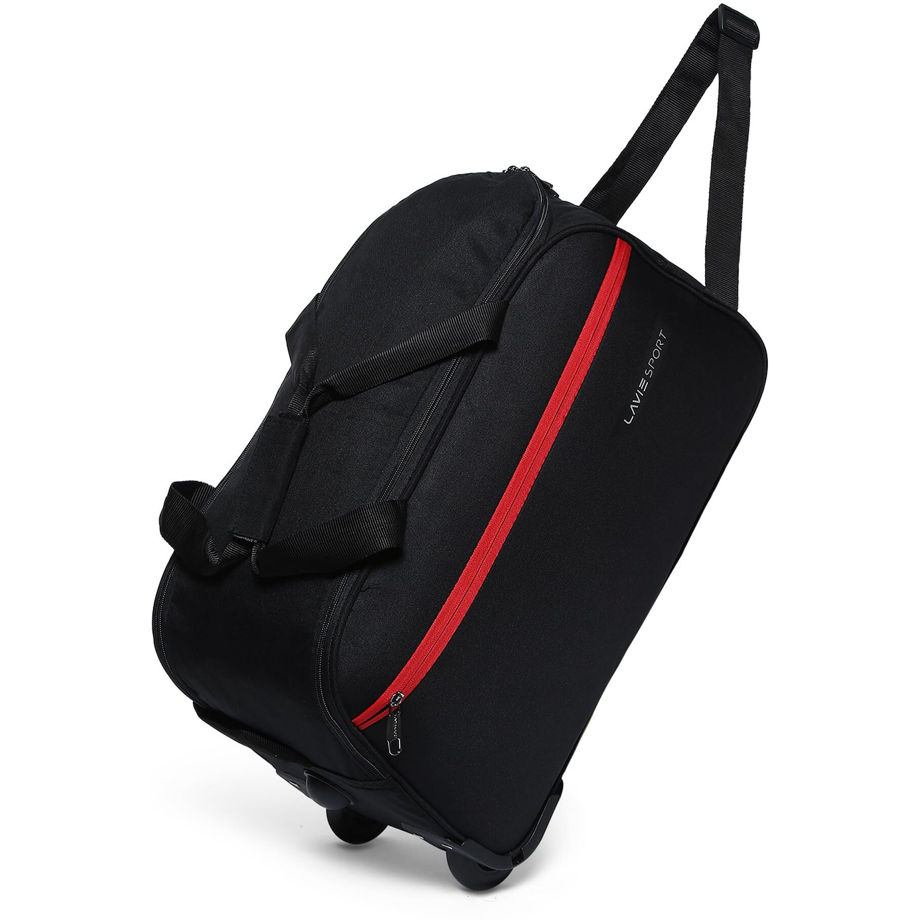 Lavie Sport Polyester Lino M Large Size 63 Cms Duffle Wheeler Bag | 2 Wheel Duffle Bag | Duffle Bag With Adjustable Handle, 28 Cm, Black