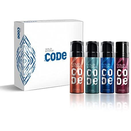 Wild Stone Code Travel Pack With Iridium, Titanium, Steel And Copper Perfume Body Spray For Men, Pack Of 4 (40Ml Each)|Gift Set For Men