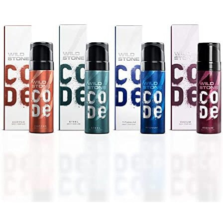 Wild Stone Code Travel Pack With Iridium, Titanium, Steel And Copper Perfume Body Spray For Men, Pack Of 4 (40Ml Each)|Gift Set For Men
