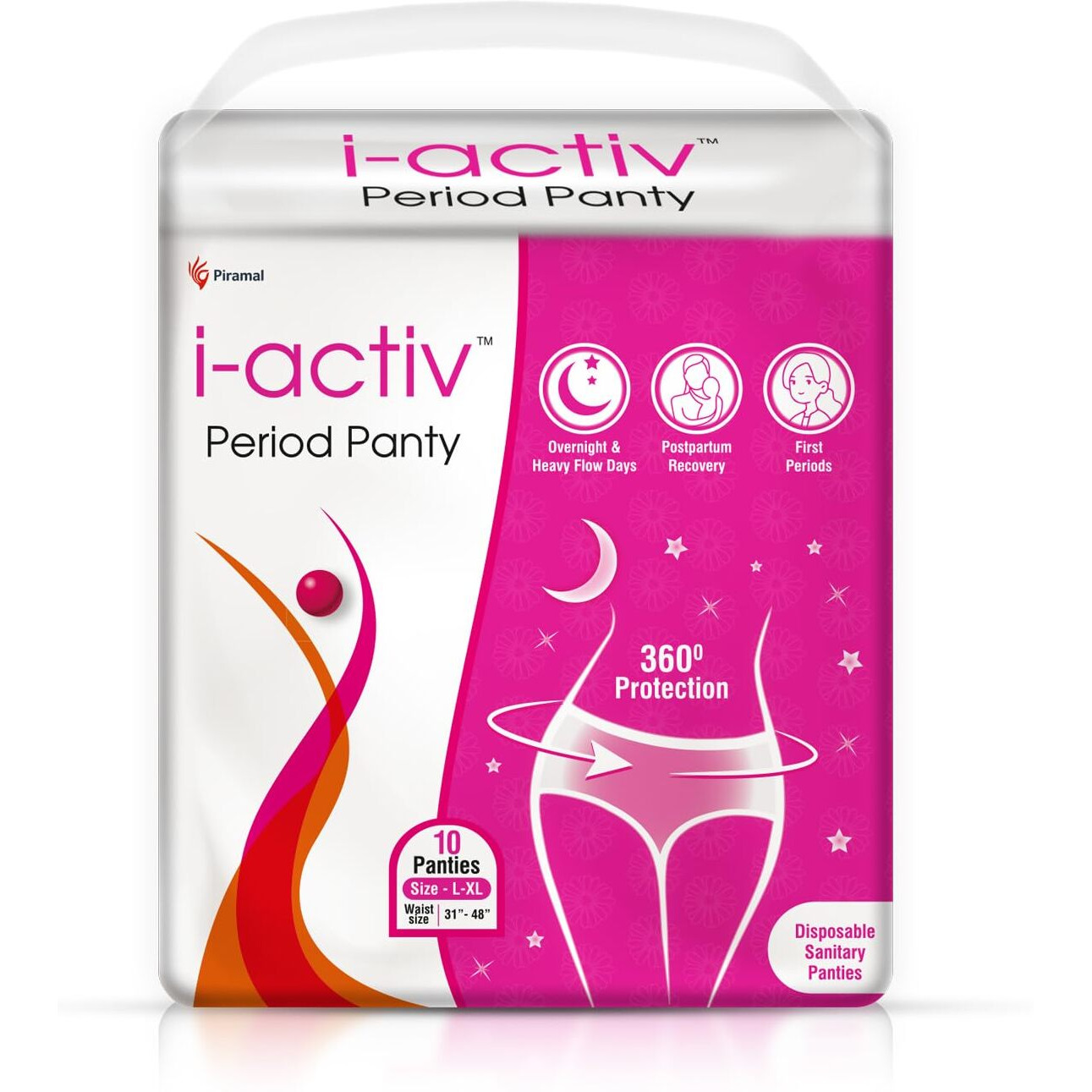I Activ Period Panty For Girls & Women | L-Xl | 10's Pack | Disposable Period Panties For Women | Maternity Pads After Delivery For Heavy Flow Periods | 360 Degree Protection | Waist Size - 31" To 48"