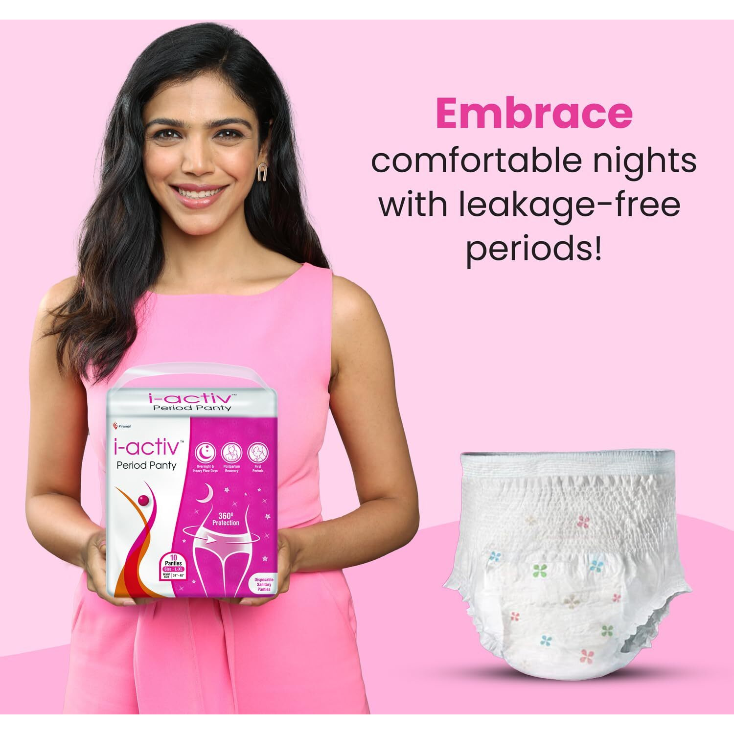 I Activ Period Panty For Girls & Women | L-Xl | 10's Pack | Disposable Period Panties For Women | Maternity Pads After Delivery For Heavy Flow Periods | 360 Degree Protection | Waist Size - 31" To 48"