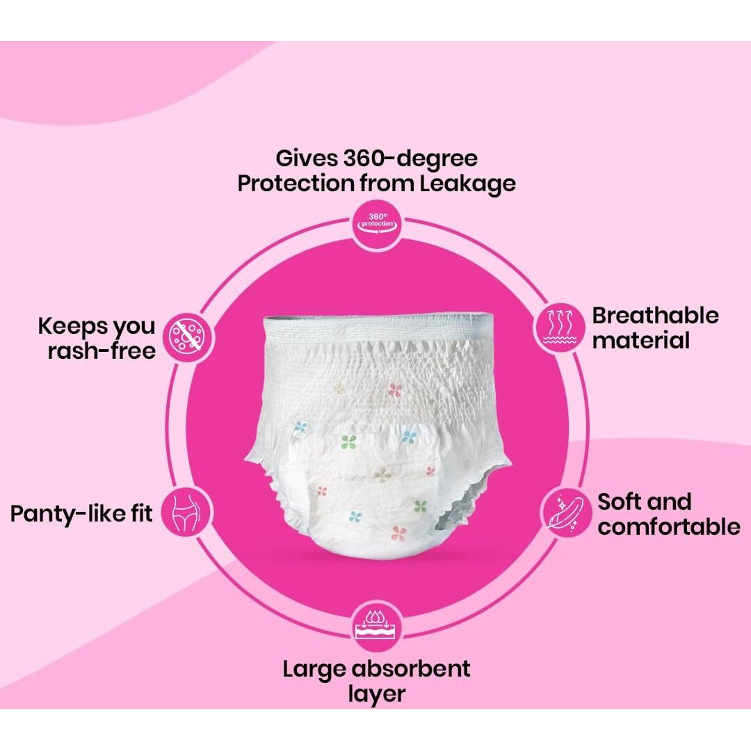 I Activ Period Panty For Girls & Women | L-Xl | 10's Pack | Disposable Period Panties For Women | Maternity Pads After Delivery For Heavy Flow Periods | 360 Degree Protection | Waist Size - 31" To 48"