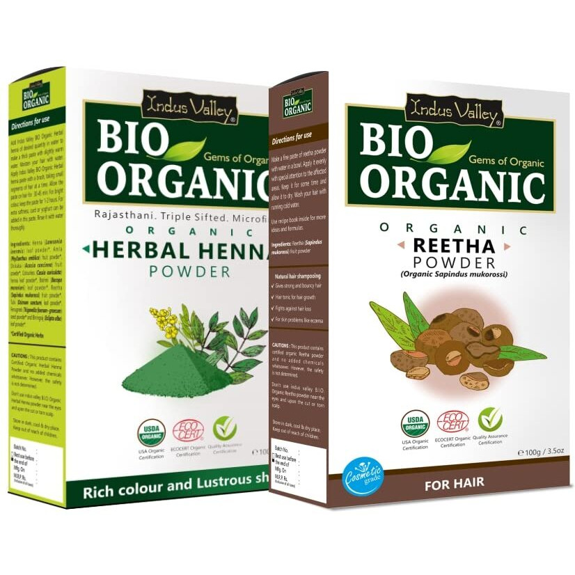 Indus Valley Reetha Fruit Powder | Sapindus Mukorossi With Herbal Henna Powder- 100% Natural, Pure And Organic For Hair And Skin Care (100G +100G200G)