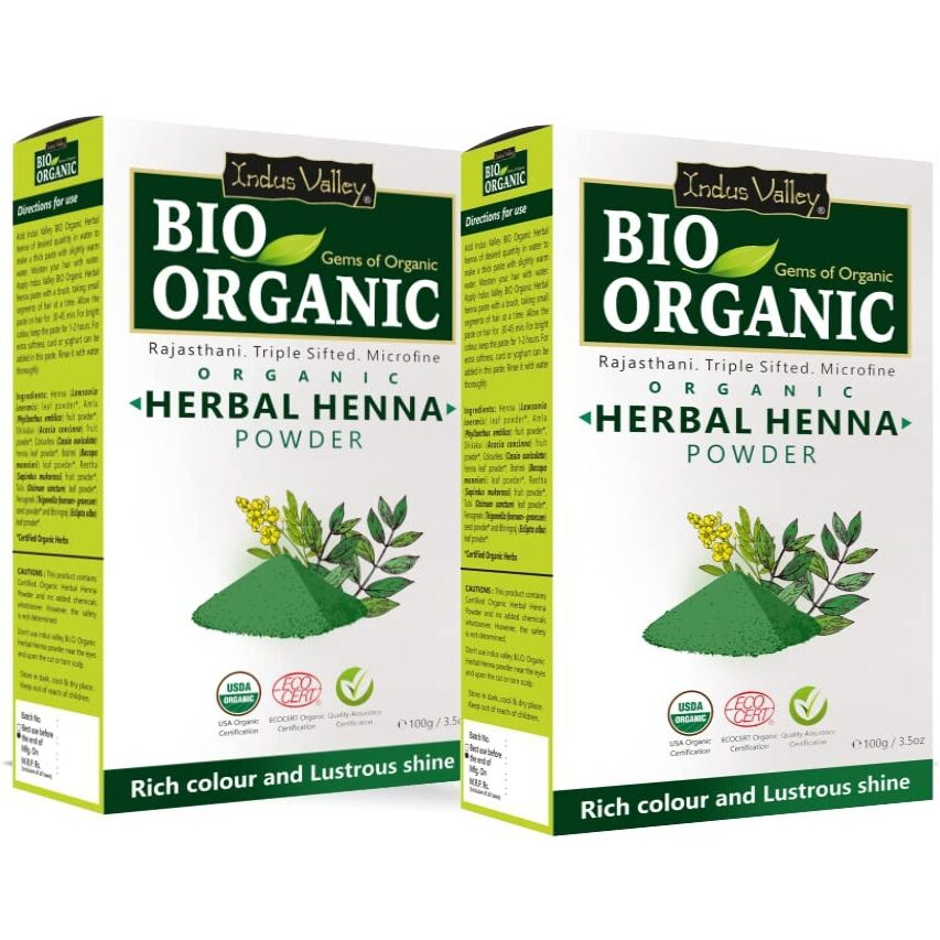 Indus Valley Bio Organic Herbal Henna Powder For Hair |Chemical-Free With Tulsi, Amla, Shikakai, Reetha, Fenugreek, Cassia & Bhringraj | Fortifies Hair Health | 200G (2 X 100G)
