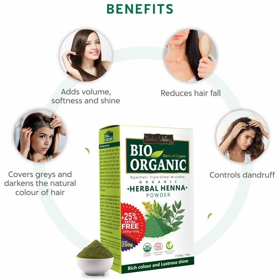 Indus Valley Bio Organic Herbal Henna Powder (200G+50G) - Green