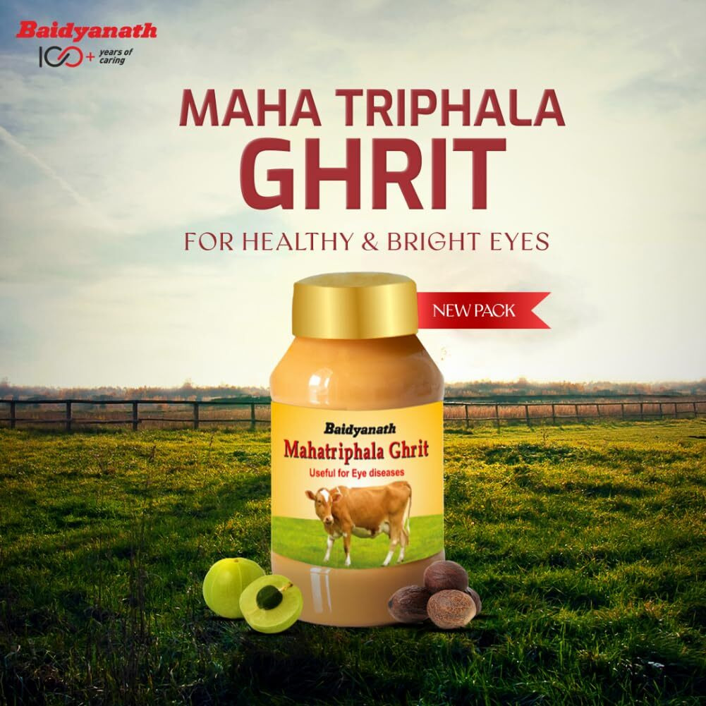 Baidyanath Mahatriphala Ghrita - 100G | Ayurvedic Eye Care Formula With Triphala | Vasak & Nilophar For Overall Eye Health And Wellness