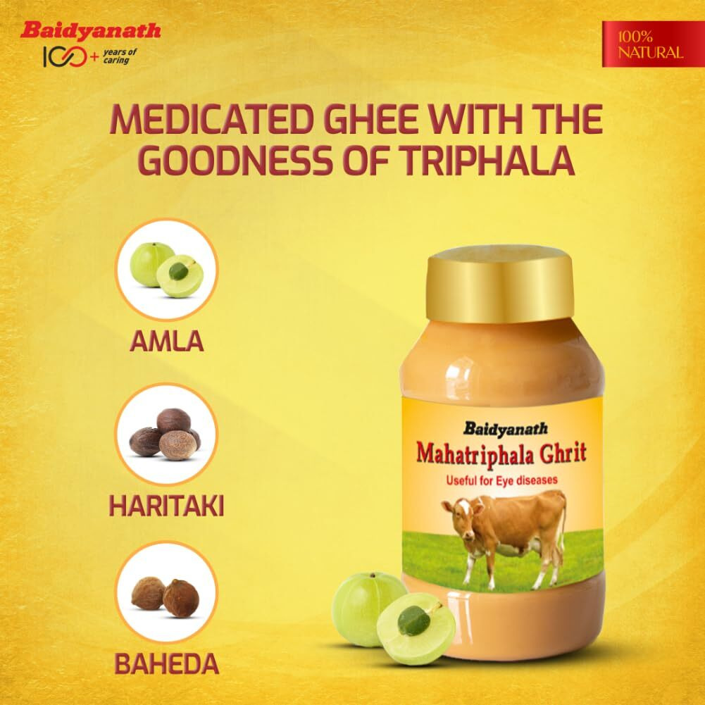 Baidyanath Mahatriphala Ghrita - 100G | Ayurvedic Eye Care Formula With Triphala | Vasak & Nilophar For Overall Eye Health And Wellness