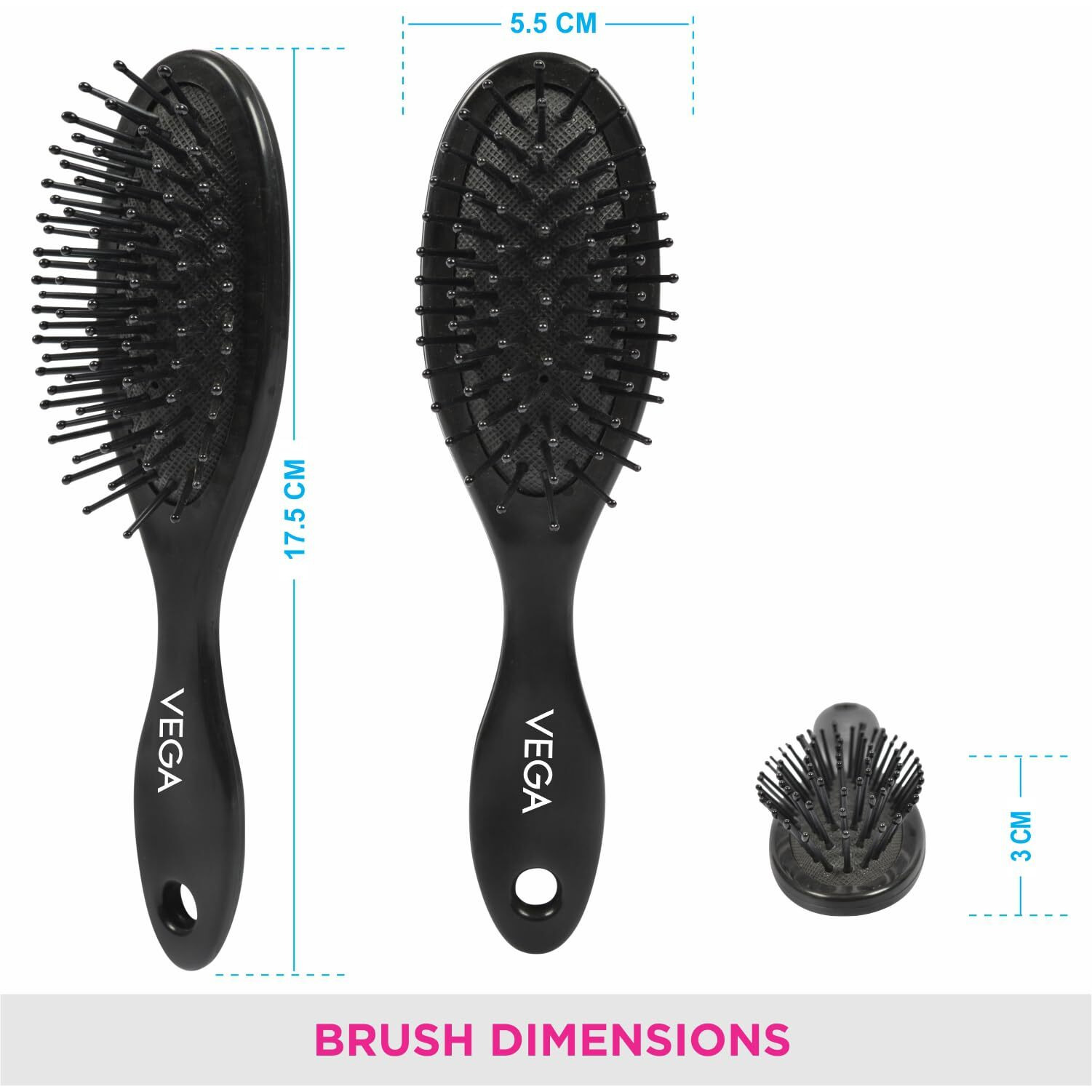 Vega Cushioned Hair Brush (India's No.1* Hair Brush Brand) For Men & Women, All Hair Types (R3-Cb)