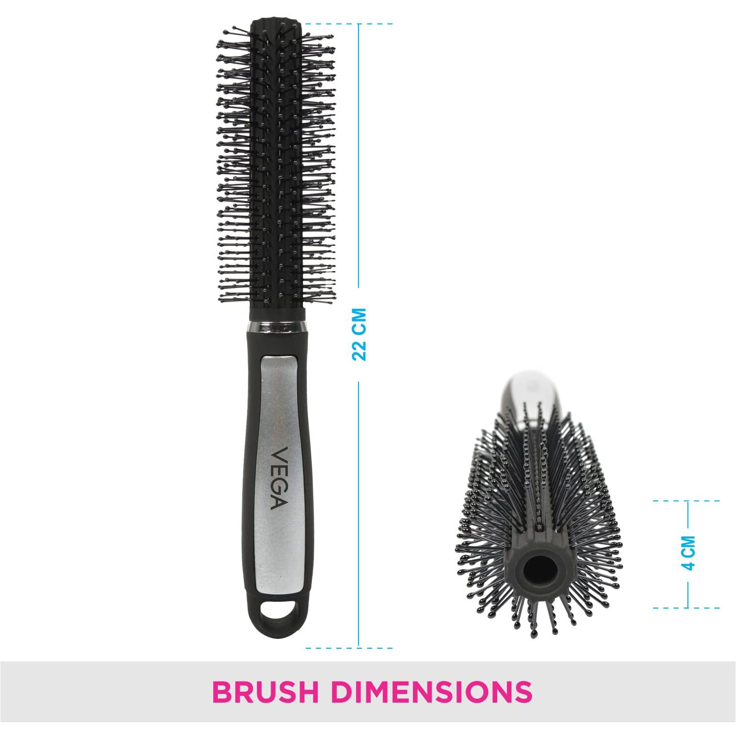Vega Round Hair Brush (India's No.1* Hair Brush Brand) For Adding Curls, Volume & Waves In Hairs| Men And Women| All Hair Types Color May Vary, (E14-Rb)
