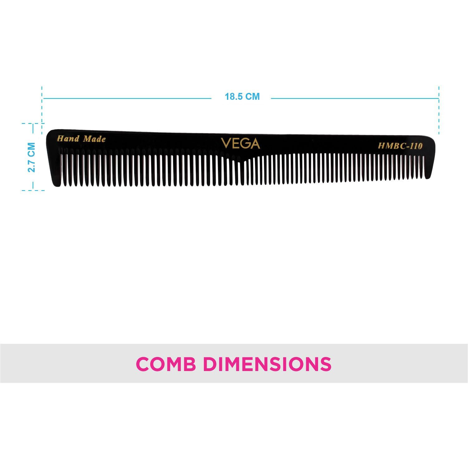 Vega General Grooming Hair Comb, (India's No.1* Hair Comb Brand)For Men And Women, Black, Handmade, (Hmbc-110)