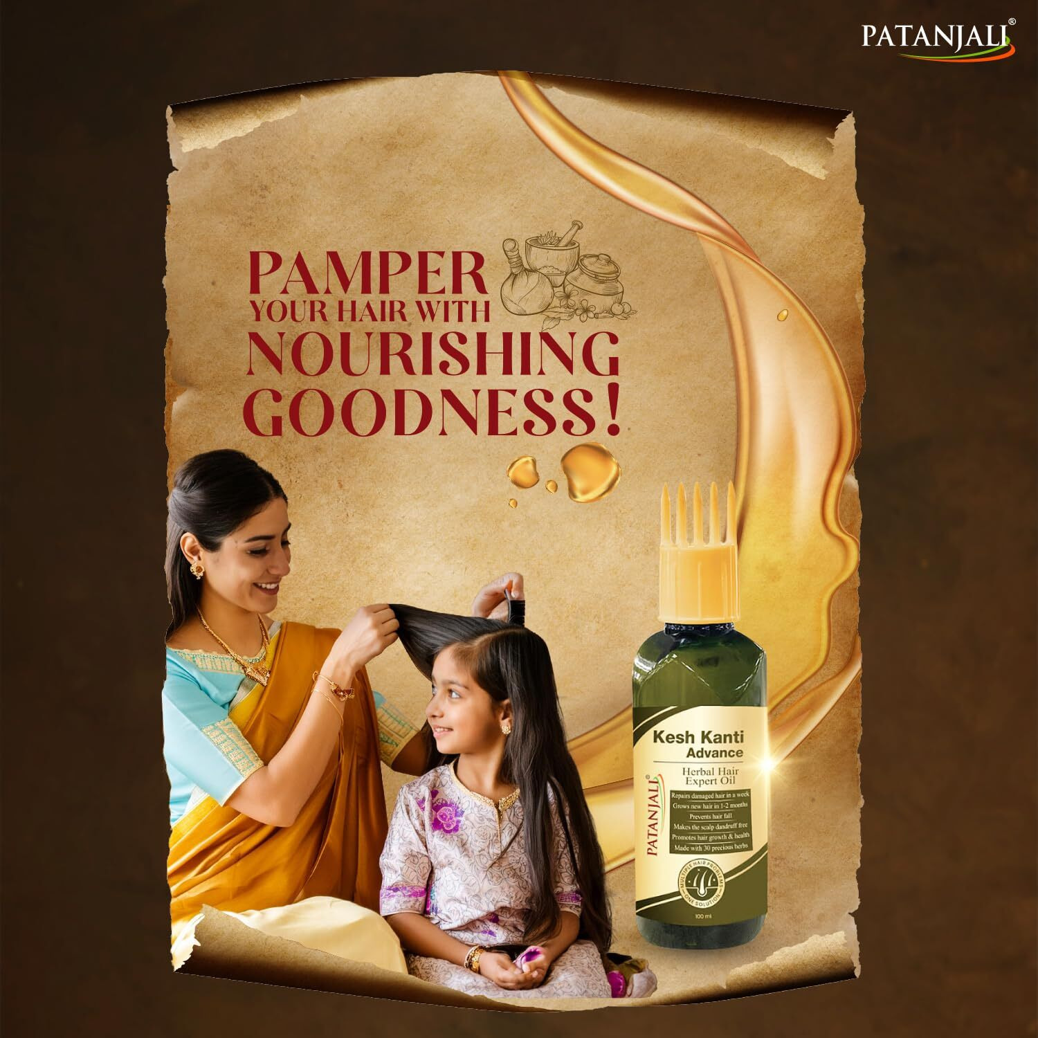 Patanjali Kesh Kanti Advance Herbal Hair Expert Oil 100Ml, Stronger & Longer Hair For Women & Men, Nourishing Hair Oil Enriched With Amla, Reetha, Kalonji & Shikakai