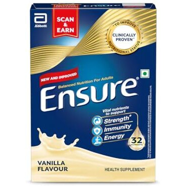 Ensure No 1 Nutritional Supplement Drink In The World 32 Nutrients High Protein,Calcium,Vit D, Vanilla 400G/375G, Wt May Vary