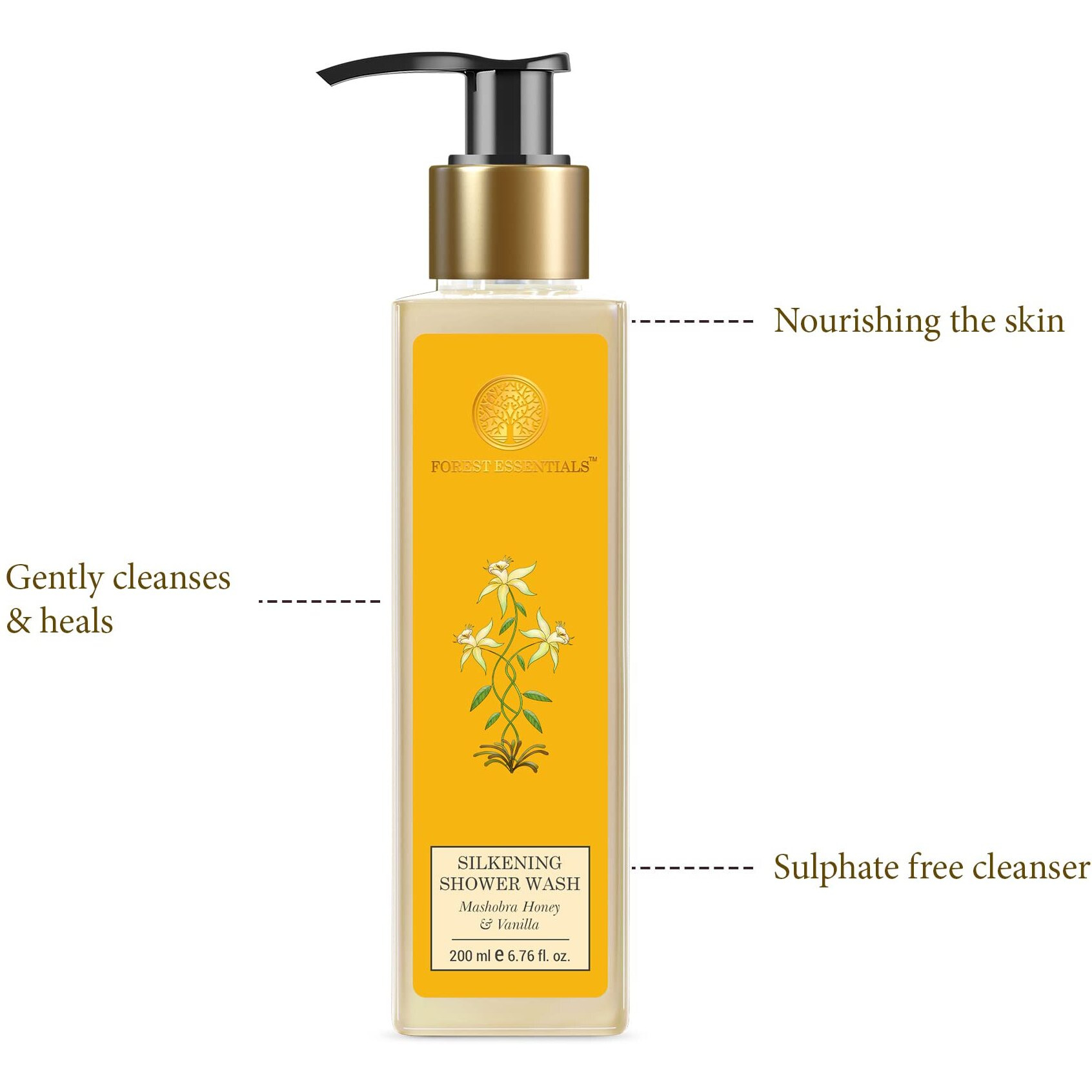 Forest Essentials Silkening Shower Wash Mashobra Honey & Vanilla|Lightly Scented & Sls-Free| Body Wash For Men And Women,200 Ml