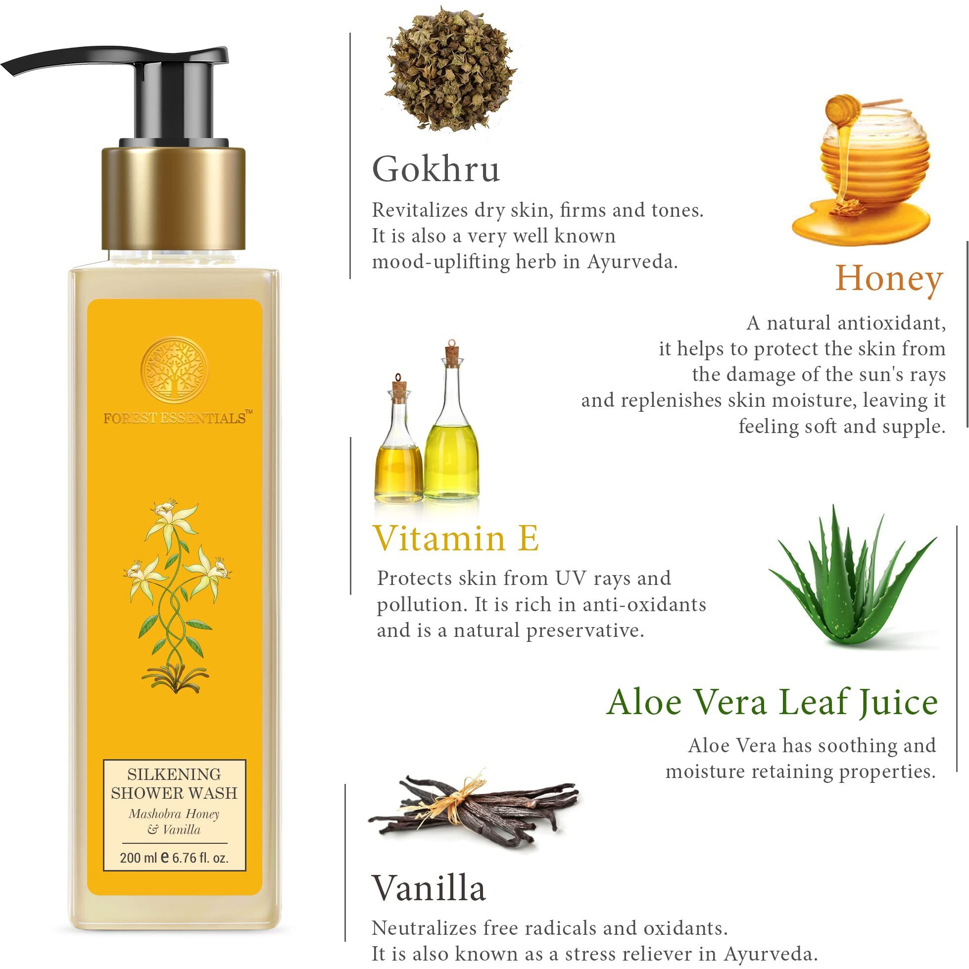 Forest Essentials Silkening Shower Wash Mashobra Honey & Vanilla|Lightly Scented & Sls-Free| Body Wash For Men And Women,200 Ml