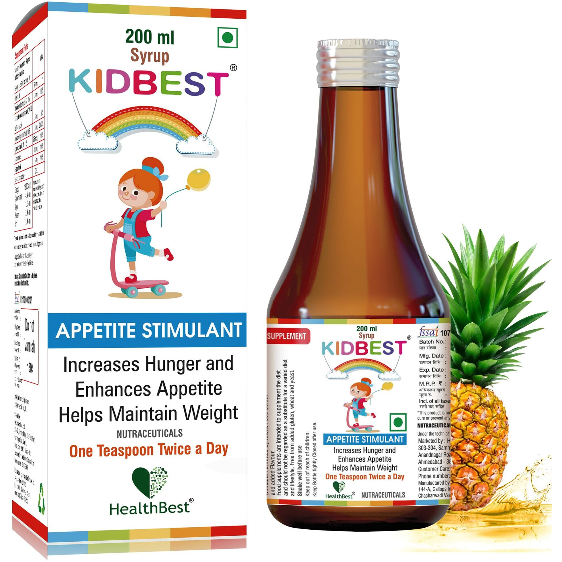 Healthbest Kidbest Appetite Stimulant Syrup For Kids| Enhances Appetite |Maintain Healthy Weight | 200Ml