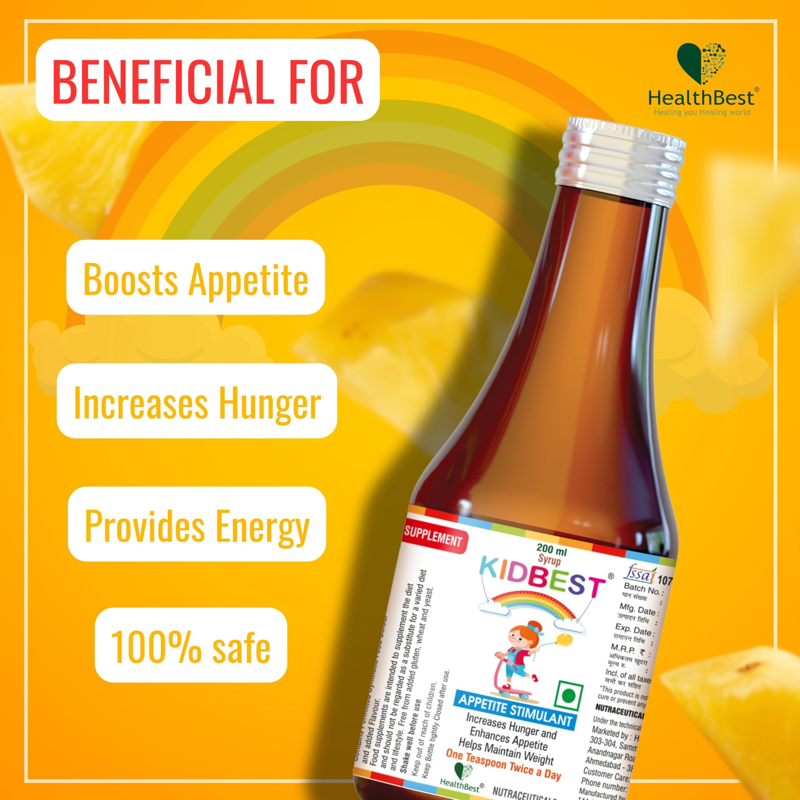 Healthbest Kidbest Appetite Stimulant Syrup For Kids| Enhances Appetite |Maintain Healthy Weight | 200Ml