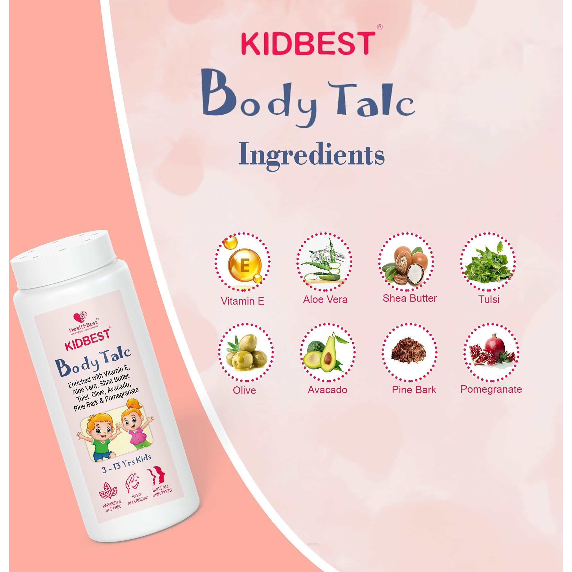 Healthbest Kids Best Body Powder | Normal Skin, Sensitive Skin & Dry Skin | Tear, Paraben, Sls Free | 100Gm