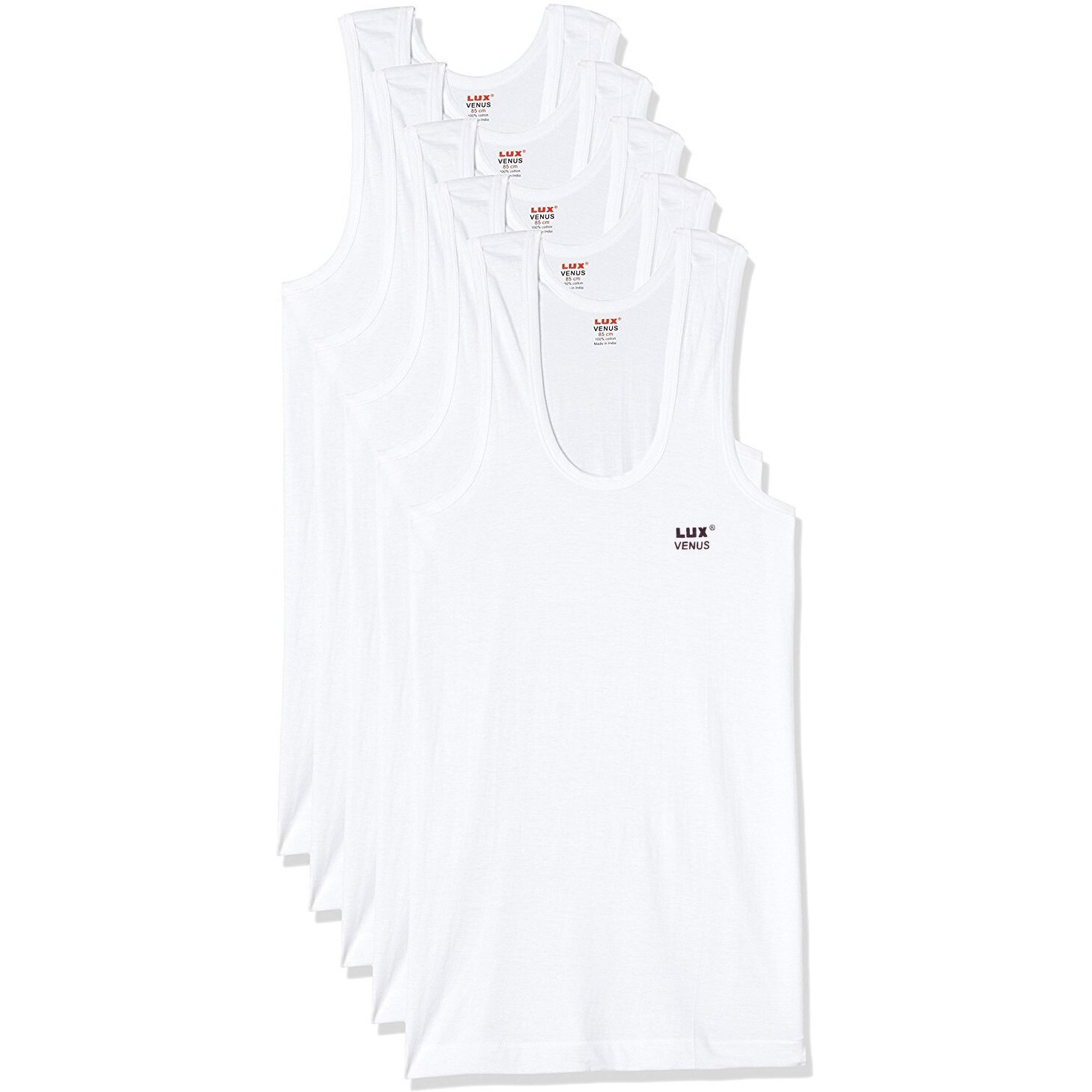Lux Venus Men's Solid Vest (Pack Of 5) (Venus_Wh_Rns_5Pc_White_75 Cm)