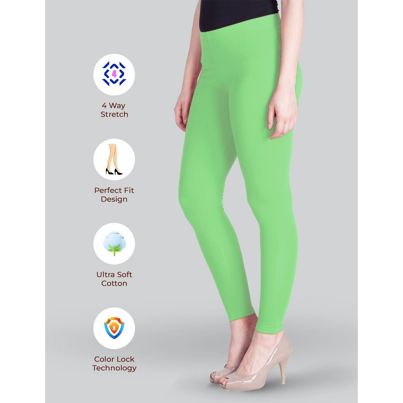 Lyra Women Solid Premium Cotton Ankle Length Leggings | Mid-Waist | Fashionwear