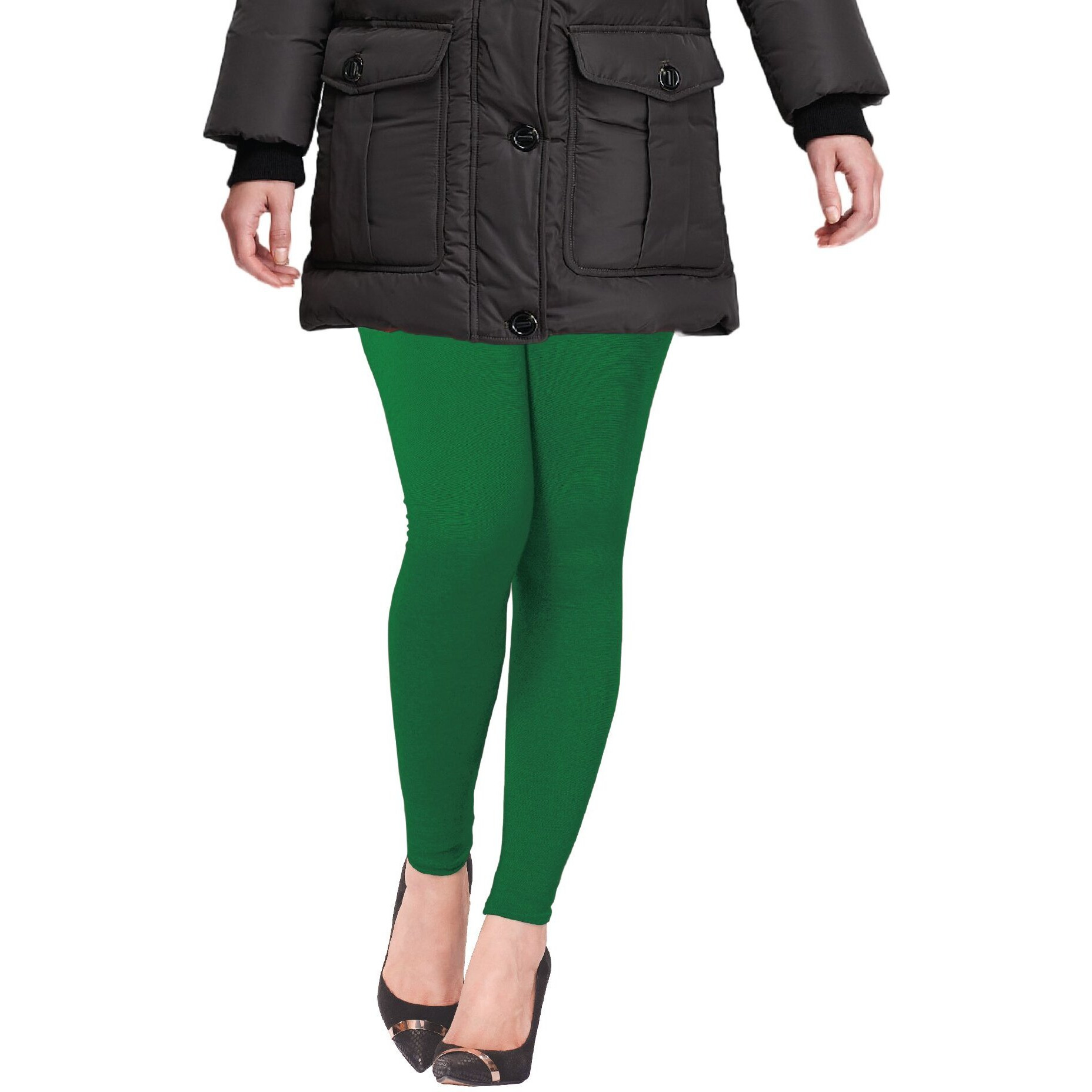Lux Lyra Women's Stretch Fit Winter Leggings (4S Churidar Leggings, Green_Pak Green_L)