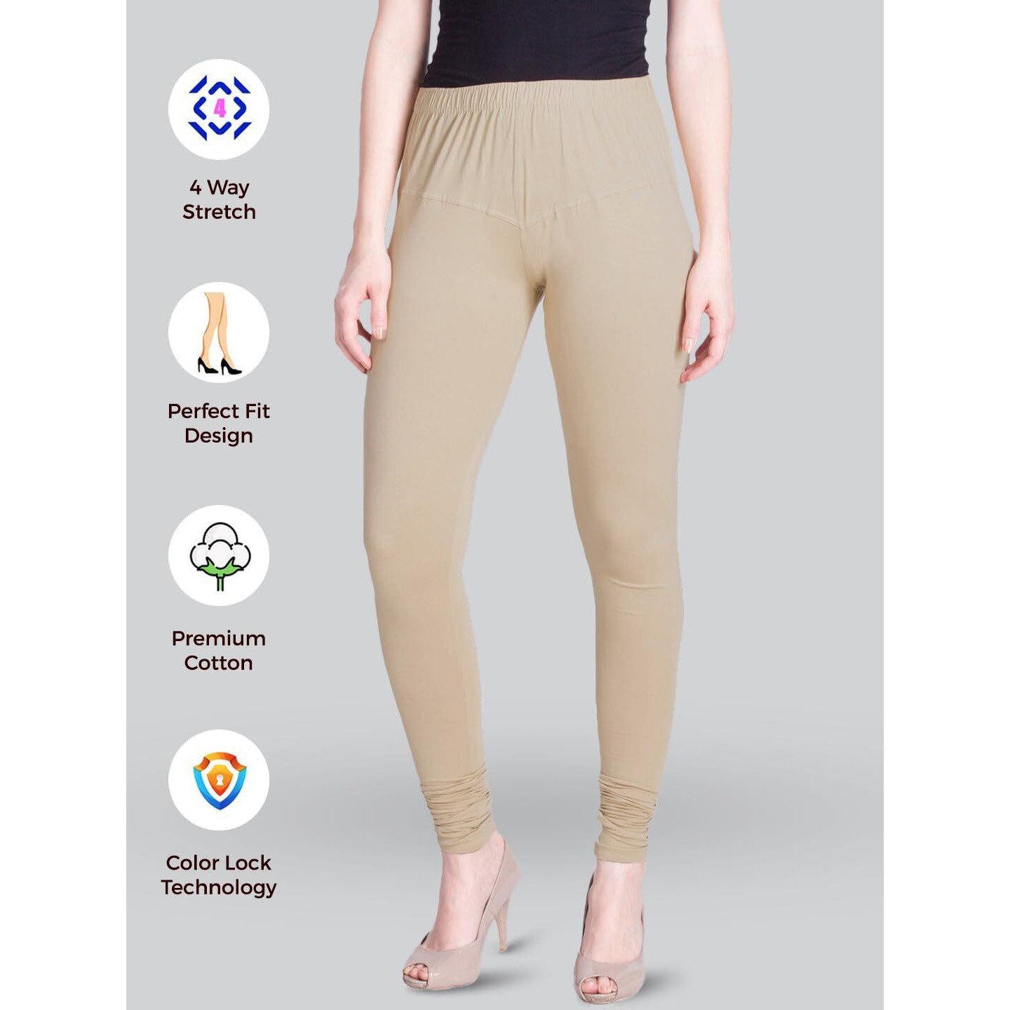 Lyra Women Solid Premium Cotton Churidar Leggings | Mid-Waist | Fashionwear