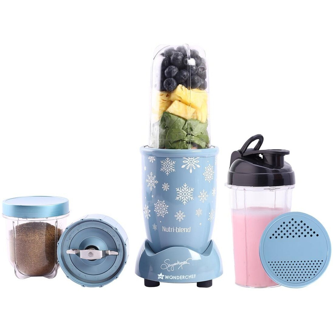 Wonderchef Nutri-Blend Snowflakes | 22000 Rpm | 100% Full Copper Motor | 2 Unbreakable Jars | Sipper Jar & Lid | Sharp Stainless-Steel Blades | 500W | 2-Year Warranty