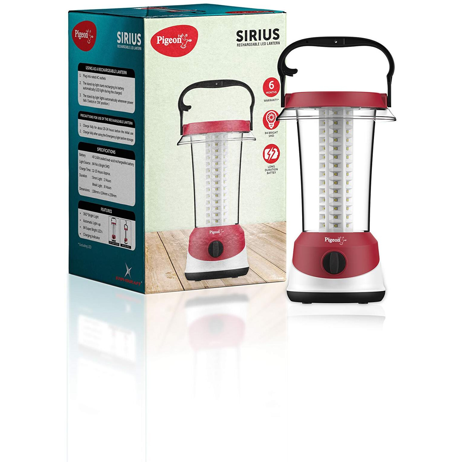 Pigeon By Stovekraft Sirius Emergency 360 Degree Rechargeable Lantern With 1600 Mah And 8 Hours Backup, Model 14437 (Red, Medium)