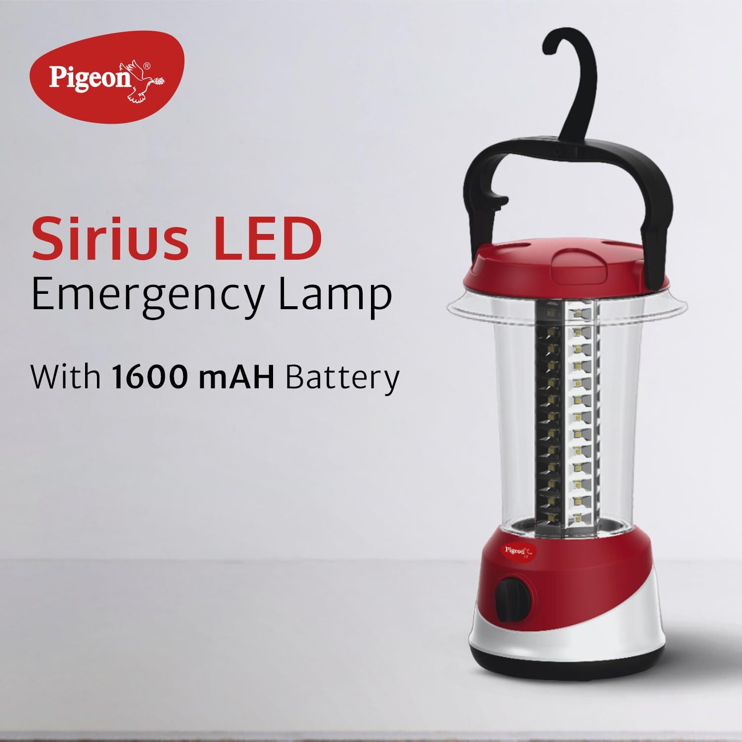 Pigeon By Stovekraft Sirius Emergency 360 Degree Rechargeable Lantern With 1600 Mah And 8 Hours Backup, Model 14437 (Red, Medium)