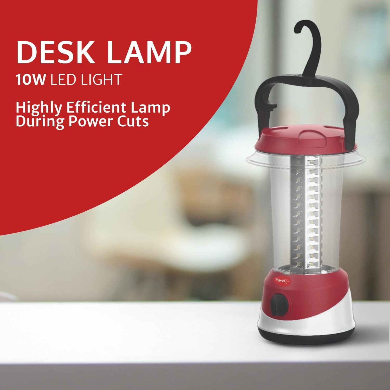 Pigeon By Stovekraft Sirius Emergency 360 Degree Rechargeable Lantern With 1600 Mah And 8 Hours Backup, Model 14437 (Red, Medium)