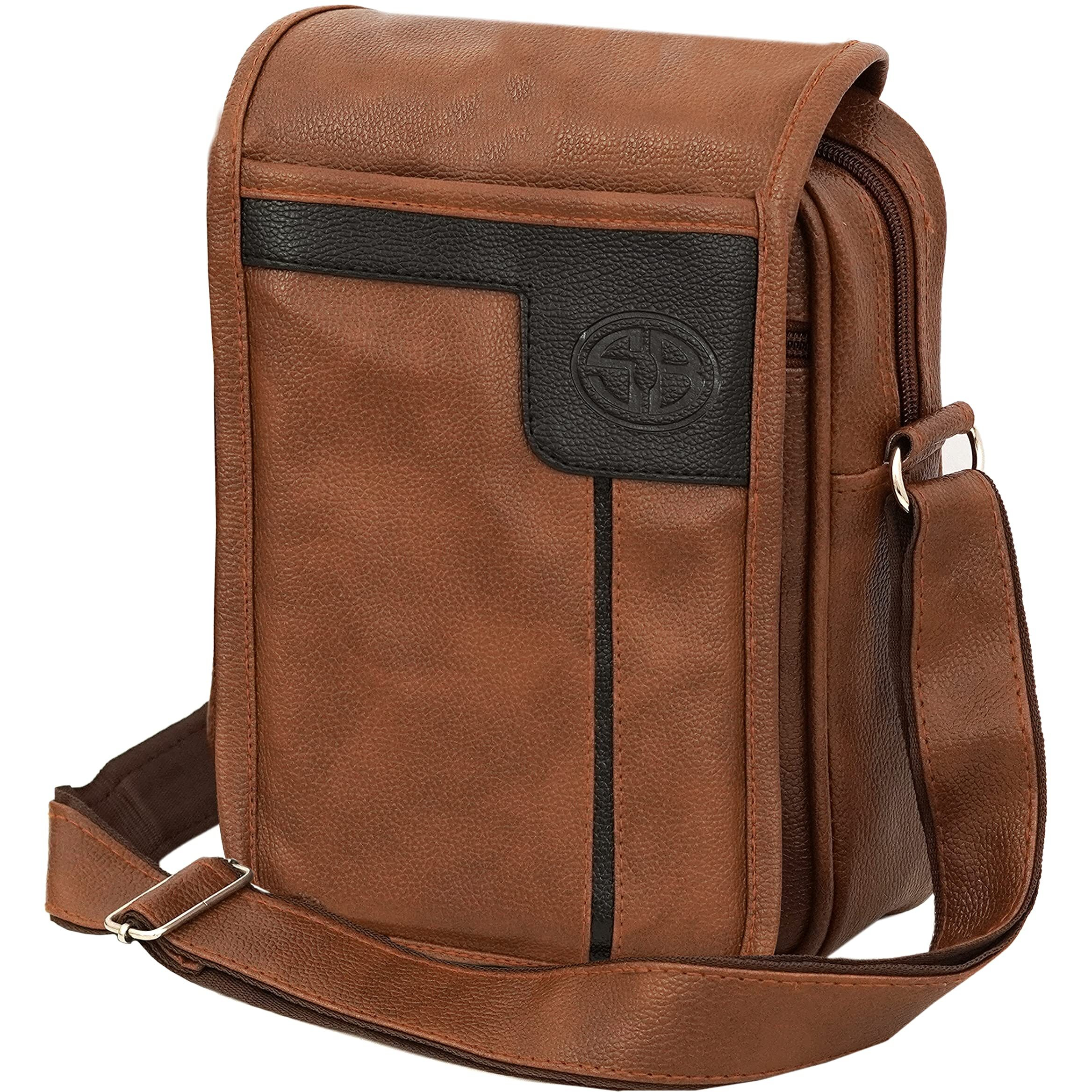 Storite Stylish Small Pu Leather Sling Cross Body Travel Office One Side Shoulder Bag With Adjustable Strap For Men & Women - Brown (18 X 6 X 25.5 Cm)
